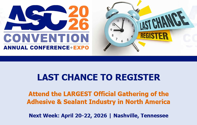 ASCouncil's tweet image. LAST CHANCE TO REGISTER! Are you attending the LARGEST Official Gathering of the #Adhesive &amp;amp; #Sealant Industry in North America NEXT WEEK? Good news, you can still register ONLINE: ascouncil.org/events/2026-an…