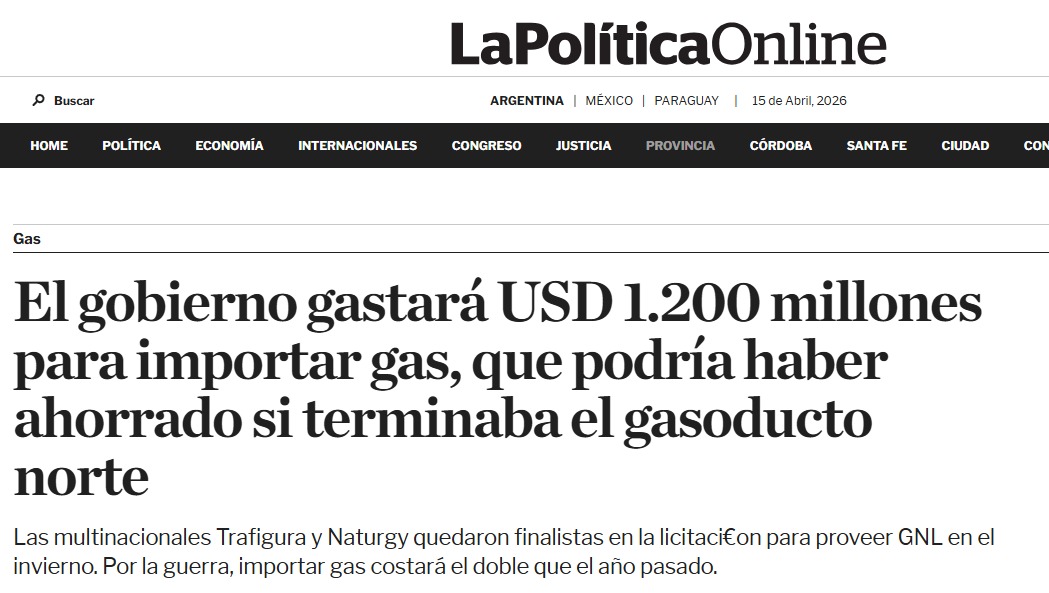 Por no hacer el segundo tramo del gasoducto Néstor Kirchner, el gobierno va a gastar USD 1.100 millones extra en barcos de GNL

El proyecto del gasoducto Néstor Kirchner tenía varias etapas. La primera se terminó hacia finales de 2023, luego llegó Milei y con su motosierra y su