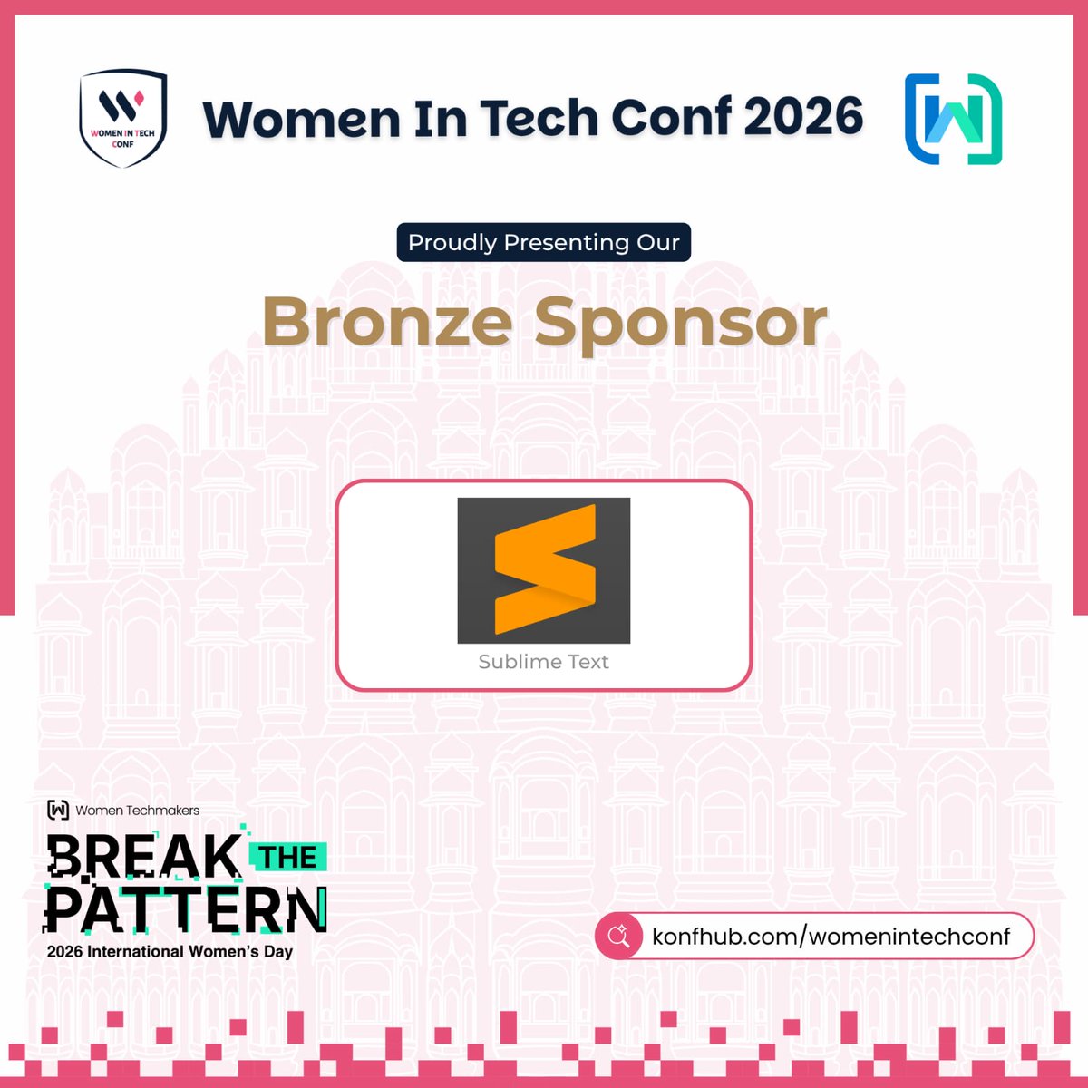 WomenInTechConf's tweet photo. Bronze Sponsor #3 – WIT Conf 3.0 💜

We’re excited to welcome Sublime Text as our Bronze Sponsor 

With Sublime Text and Sublime Merge, turning ideas into reality is just a few lines away 🚀

 #WITConf #womenintech #Sponsors #TechCommunity #IWD #BreakThePattern #sublimetext #WTM https://t.co/tsGm3jU5cW