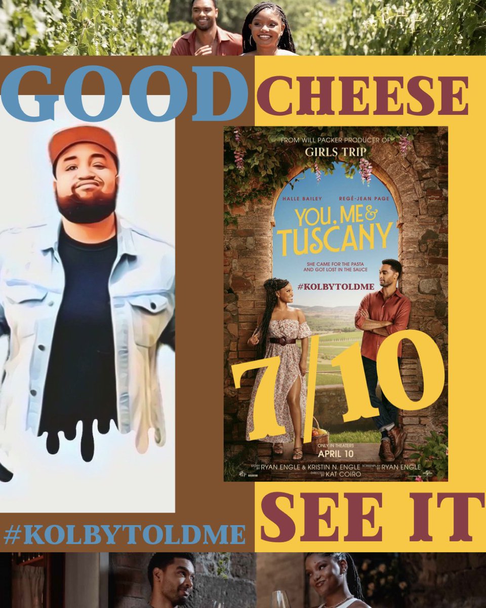 kolbytoldme's tweet photo. Yo Yo Yo, Wattup! 
This is the kind of Cheese that makes a RomCom dish just right and damn good!

Here’s your NON-SPOILER REVIEW for
#YouMeTuscany

https://t.co/iChCNKlVjH

#HalleBailey #RegeJeanPage #WillPacker @youmetuscany https://t.co/G5oOZBEeYp