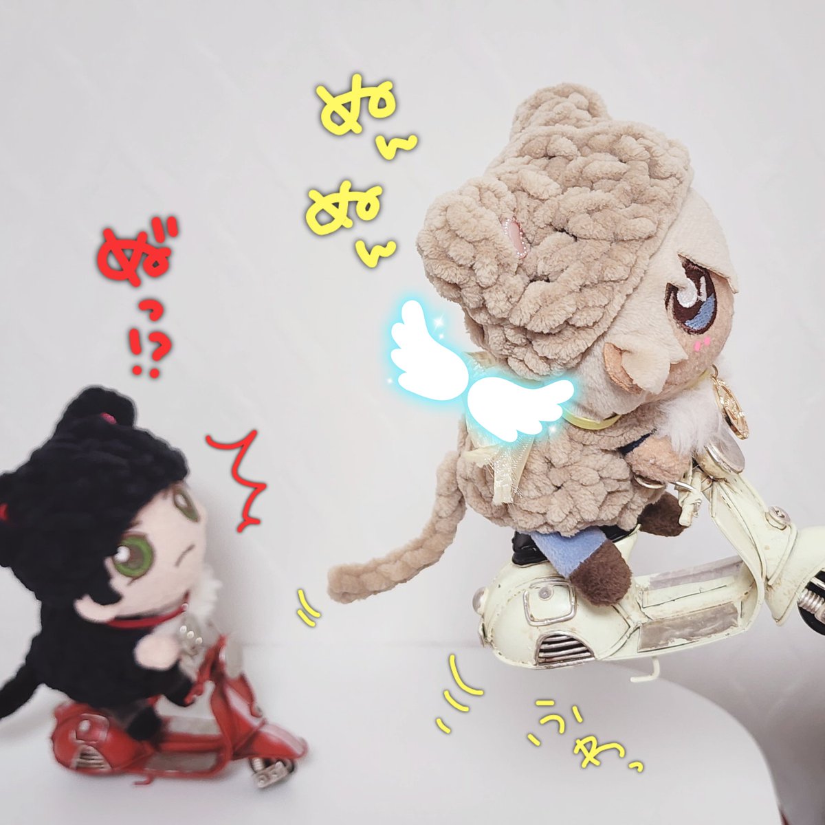 amiji_3's tweet photo. あむ｢あかぬーどっちがはやいかしょうぶするぬー♪｣
あか｢りょうかいだ！｣
あむ｢はぎのおねーさんのどらてくをさんこうにしてみるぬ🪽｣
あか｢ぬ⁉️あむぬーくんもかぜのめがみだったのか！｣

あむぬーちゃんに羽が！！😆💕 https://t.co/SHbgwW7ROR