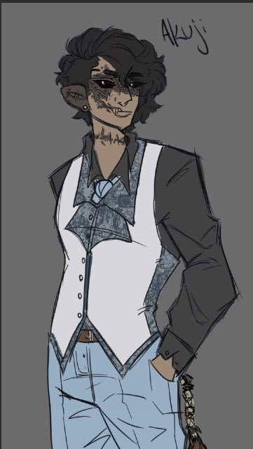 More #VTM art! Another #Nosferatu 
His name is akuji. He was being trained by a toreador to be a musician and was turned by a nozzy out of spite for the toreador. 

His coterie is a gargoyle and a ventrue!! 

#ocart #oc