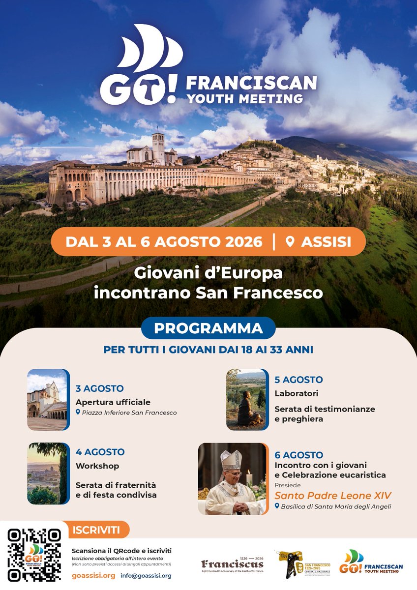 FratiAssisi's tweet photo. GO FRANCISCAN YOUTH MEETING DAL 3 AL 6 AGOSTO 
 dai 18 ai 33 anni https://t.co/wPNUWCfCRv