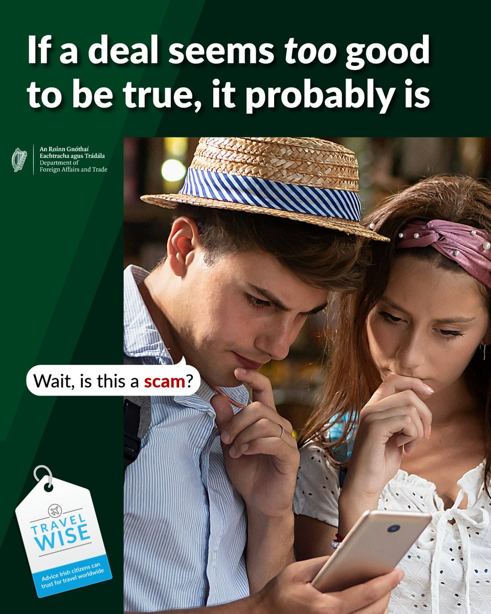 dfatravelwise's tweet photo. If a deal seems too good to be true, it probably is⚠️

Scammers thrive on urgency. Your best defense? PAUSE, VERIFY, DON’T BE RUSHED

#TravelScams #SafetyFirst #TravelWise #MTRM https://t.co/npH2V3oaNZ