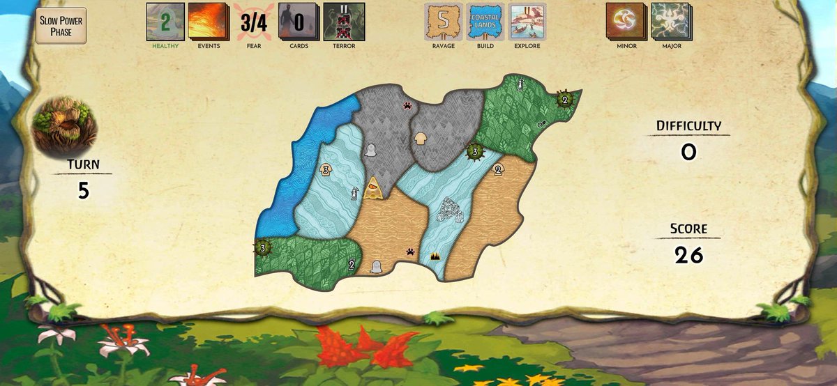 ネイチャーインカーナから助っ人を獲得。残火の目のベヒーモス強い！

ノーマルレベルとはいえ、恐怖レベル2で都市+町ゼロでの勝利はすごいゆ。

インカーナ覚醒での２回攻撃がエグいぜ。

I saved Spirit Island from the Invaders! #SpiritIsland