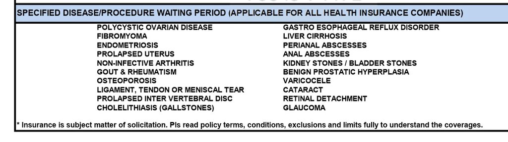 Kbe_ins's tweet image. Specified Diseases Waiting Period of 2 Years applicable in all health insurance policies of every insurance company. 

Pls find 3 presentations but same contents. #HealthInsurance #Claim #MedicalInsurance