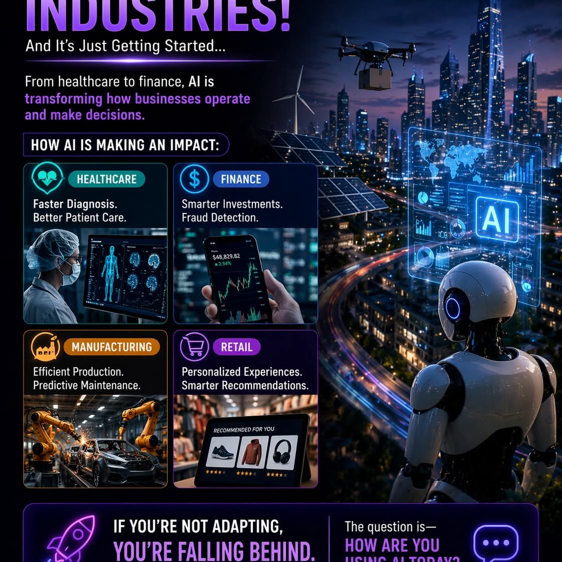 gigmonke's tweet image. AI is taking over industries 🚀
From healthcare to finance, AI is transforming how businesses operate and make decisions.
If you’re not adapting, you’re falling behind.
The question is—how are you using AI today?

Drop your thoughts in the comments 👇

#AITechnology #FutureTrends