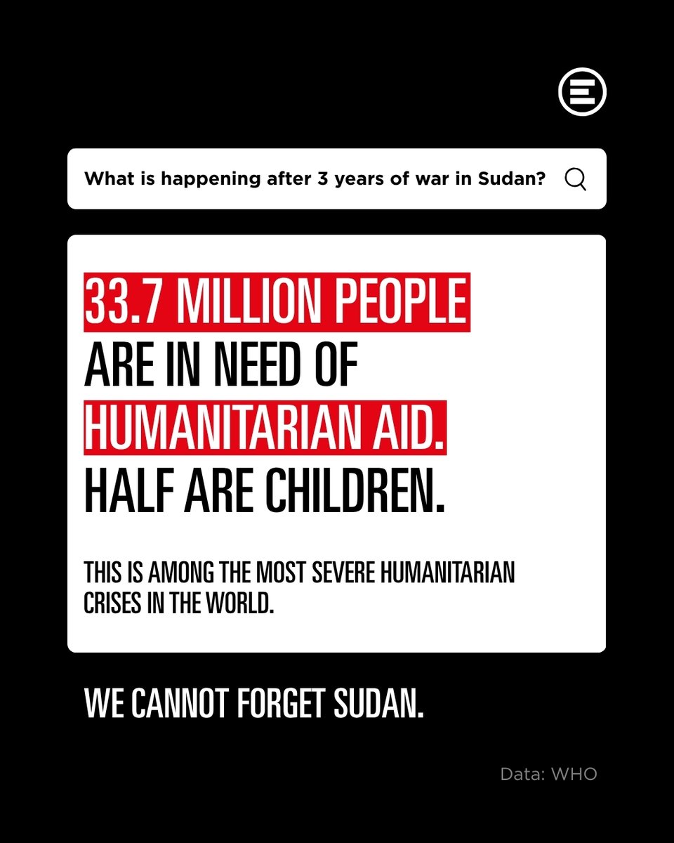 emergency_ngo's tweet photo. What is happening after 3 years of war in #Sudan? https://t.co/pTU0mJArMQ
33.7 million people are in need of humanitarian aid. Half are children. This is among the most severe humanitarian crises in the world. https://t.co/oTxtQ1mBJm