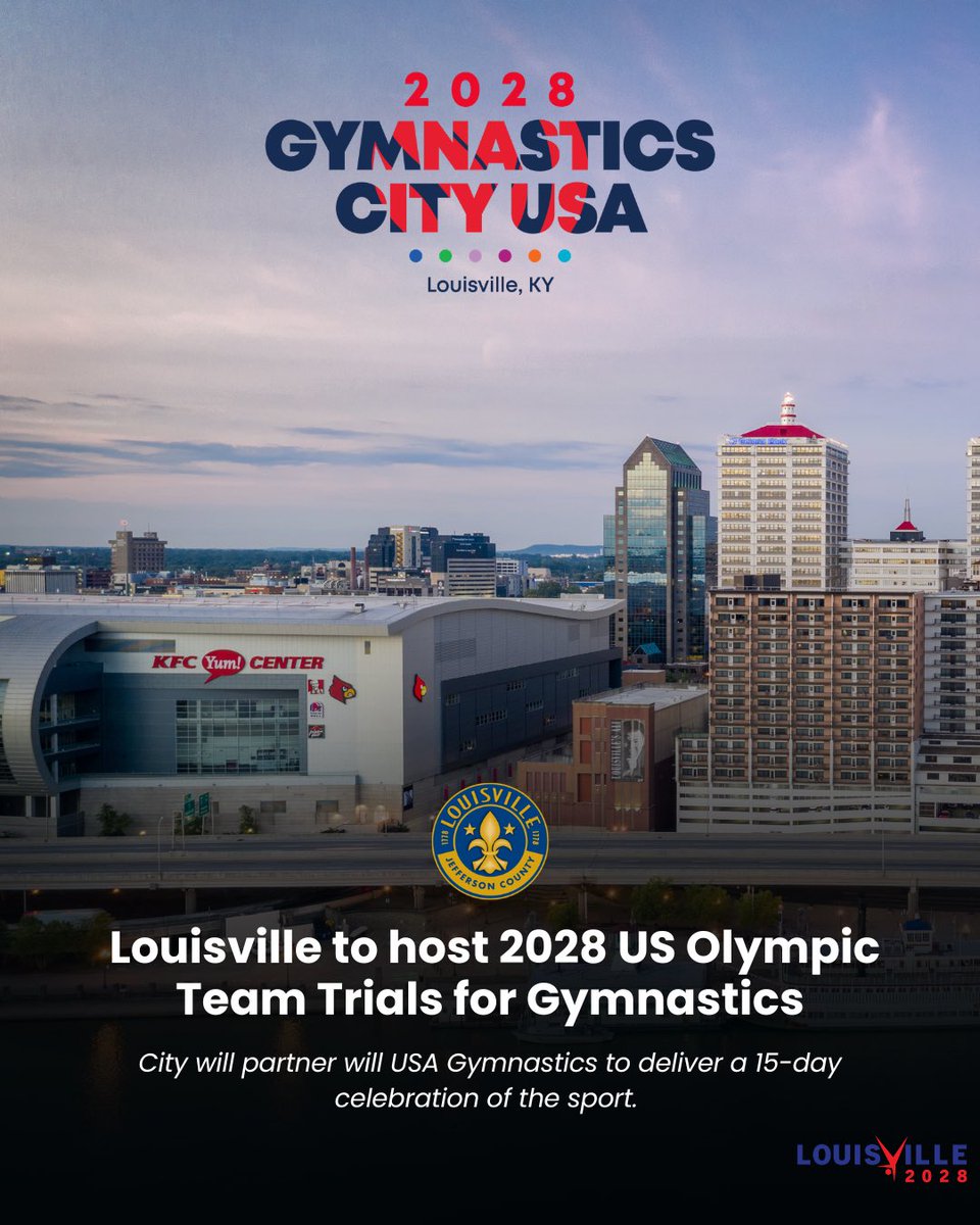 LouisvilleMayor's tweet image. As we prepare to welcome the world to Louisville for the 152nd Kentucky Derby, Louisville is building on our reputation as one of the best places in the country to host iconic sporting events by welcoming the 2028 US Gymnastics Olympic Trials.

We are grateful to USA Gymnastics