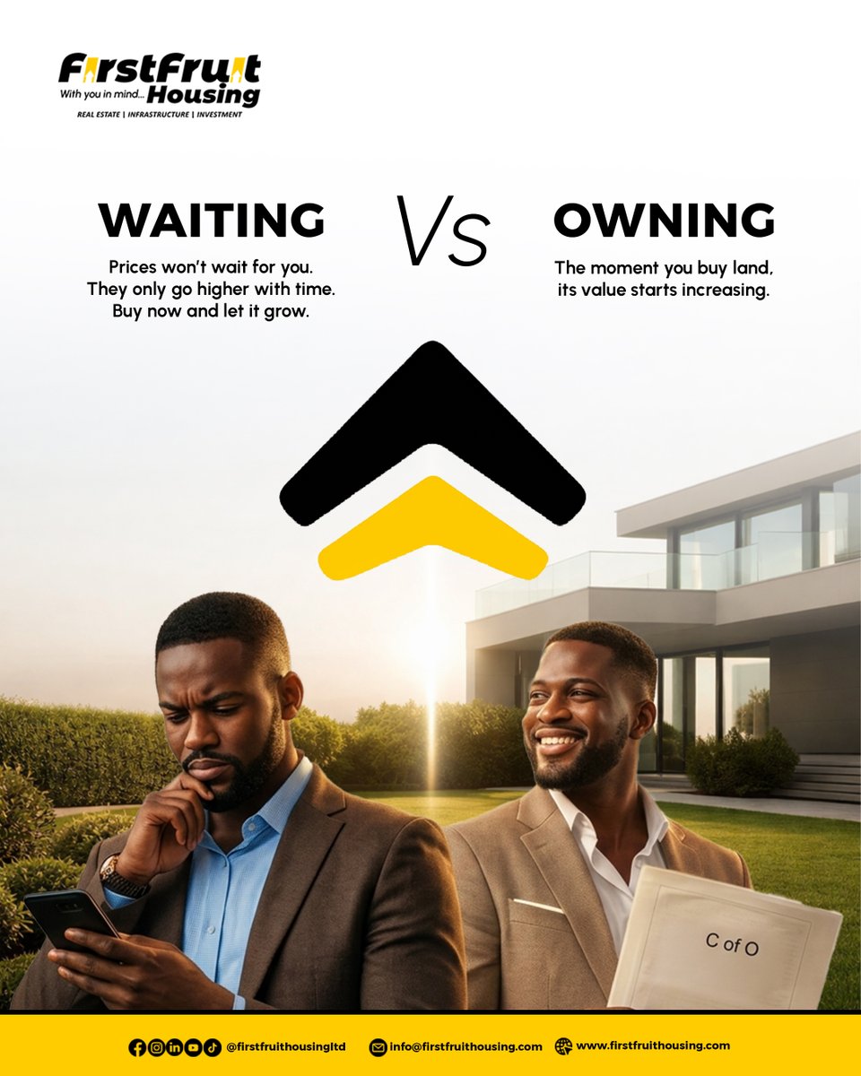 Firstfruitltd's tweet photo. Waiting costs more than you think…
While you’re still thinking, prices are already moving.
Owning, on the other hand?
That’s where growth begins.
#FirstfruitHousing #RealEstateNigeria #PropertyInvestment #OwnYourFuture #AbujaRealEstate #LandInvestment #SmartInvesting https://t.co/LSdEDZQEgF