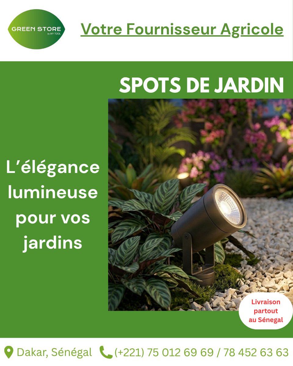 greenstoremt's tweet photo. Illuminez vos espaces extérieurs avec nos spots de jardin alliant performance, design et durabilité.  
Idéals pour sublimer vos aménagements paysagers et sécuriser vos installations.

Livraison 24h Dakar / 72h hors Dakar

GREEN STORE – Votre Fournisseur Agricole.

#GREENSTORE https://t.co/yGw60Z85pt