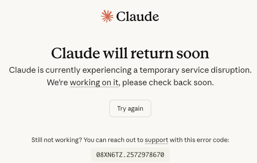WJLogix's tweet photo. Claude down... https://t.co/x1cVmVp080