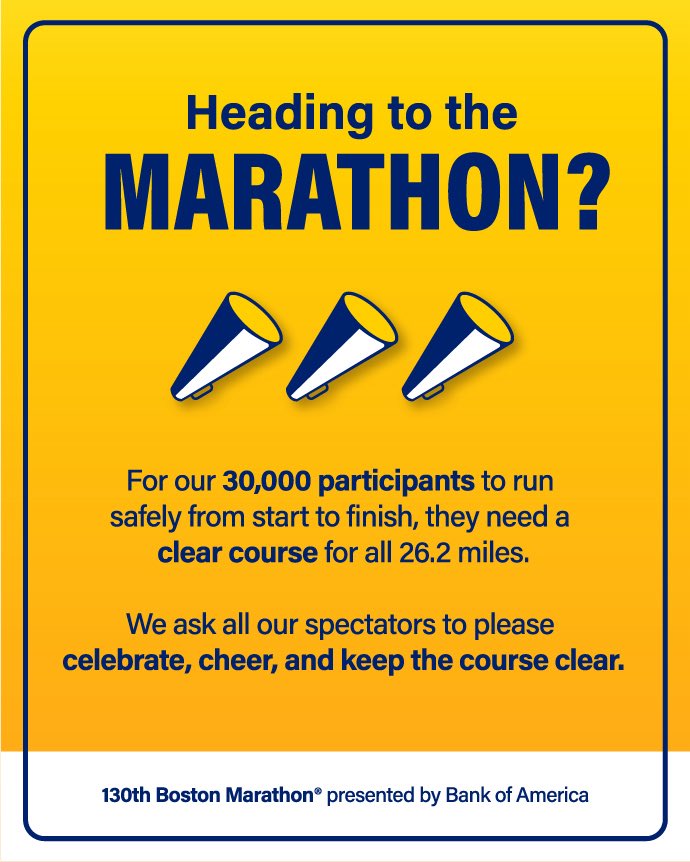 bostonmarathon's tweet image. Are you getting ready to attend the 130th #BostonMarathon presented by @BankofAmerica?😏 Be sure to review the @BAA Spectator Guide for helpful information on how to support a positive race day experience for everyone.🦄

🔗 bstnmar.org/spectators

#Boston130 #MeetTheMoment