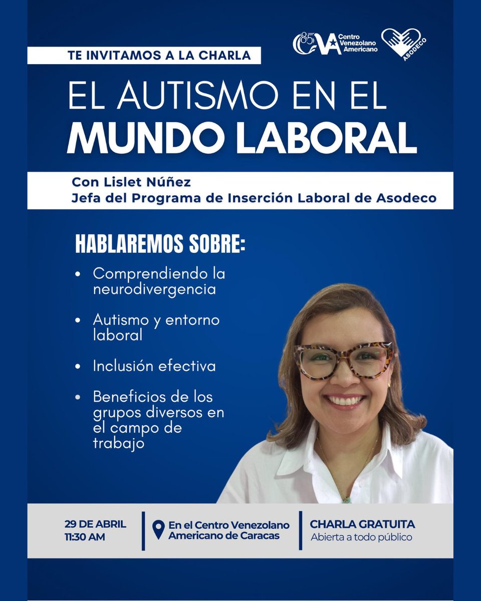 ucabcva's tweet photo. En el #CVALasMercedes nos unimos a la conversación global sobre #Neurodivergencia invitándote a una charla con los expertos de Asodeco. Descubrirás cómo transformar los entornos de trabajo en espacios para potenciar el talento de todos. Reserva tu cupo➡️https://t.co/EOaFgLB5Ty ✍️ https://t.co/b6DppPVfOY