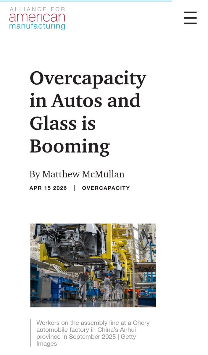KeepitMadeinUSA's tweet image. Overcapacity is not just a steel problem.

Autos and glass are now flashing the same warning signs. Production is outpacing demand, and surplus is flooding global markets.

What it means for U.S. manufacturing:
americanmanufacturing.org/blog/overcapac…

#Manufacturing #TradePolicy #SupplyChains