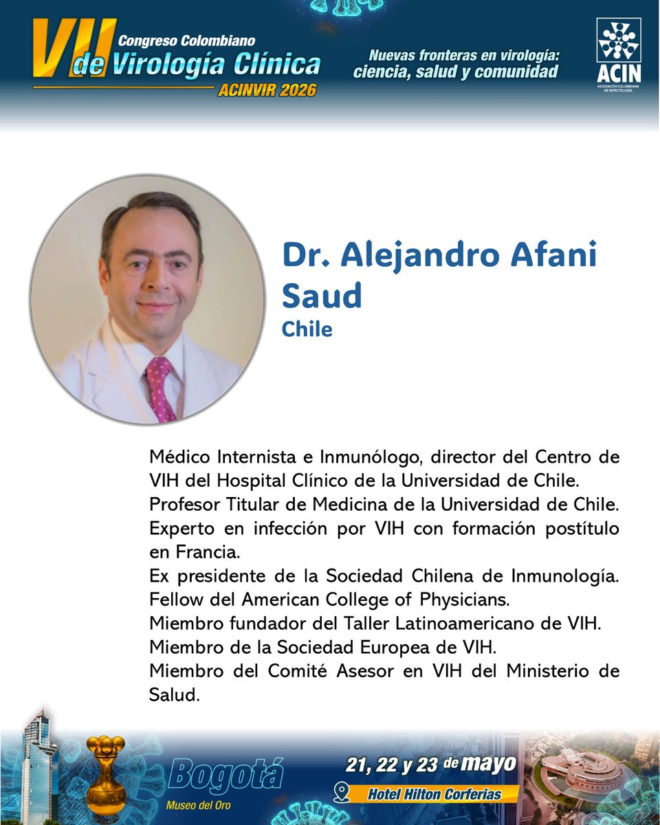 acinnacional's tweet photo. ¿Quién quiere asistir?
La ACIN invita al VII Congreso Colombiano de Virología Clínica #ACINVIR2026 🦠
📅 21–23 mayo 2026
📍 Hotel Hilton Bogotá Corferias
Actualízate en diagnóstico, tratamiento y prevención de infecciones virales con expertos de alto nivel 🌍
Más de 600 profesionales, innovación y ciencia aplicada a la práctica clínica.
¡Inscríbete y haz parte! 🚀
#Virología #Infectología #SaludPública #EducaciónMédica Inscripciones abiertas: https://t.co/UuKKAg2vXI