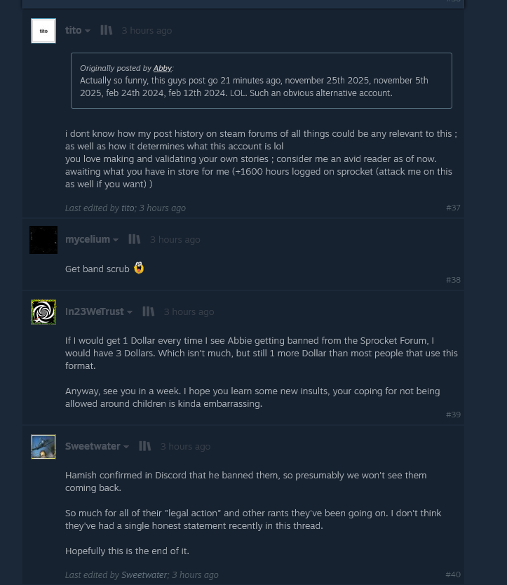 RammieTheFemboy's tweet photo. Here is a list of things that were said and exchanges, aswell as proof of defamation by Colson/Sweetwater and that they actively dont care in the discord and just want to get me to kill myself or worse (2/?) #Sprocket #Sprockettankdesign #Drama #Steam #Steamforum https://t.co/wZQdiibbBB