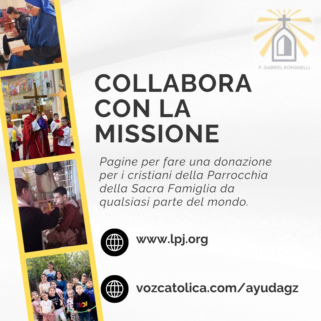 🙏 ¡Ayuda a la Misión de Gaza! 🙏
La parroquia de la Sagrada Familia, bajo el cuidado del Padre Gabriel Romanelli, sigue siendo un refugio de esperanza en medio del dolor. Decenas de familias desplazadas por el conflicto en Gaza han encontrado en esta comunidad no solo un techo,