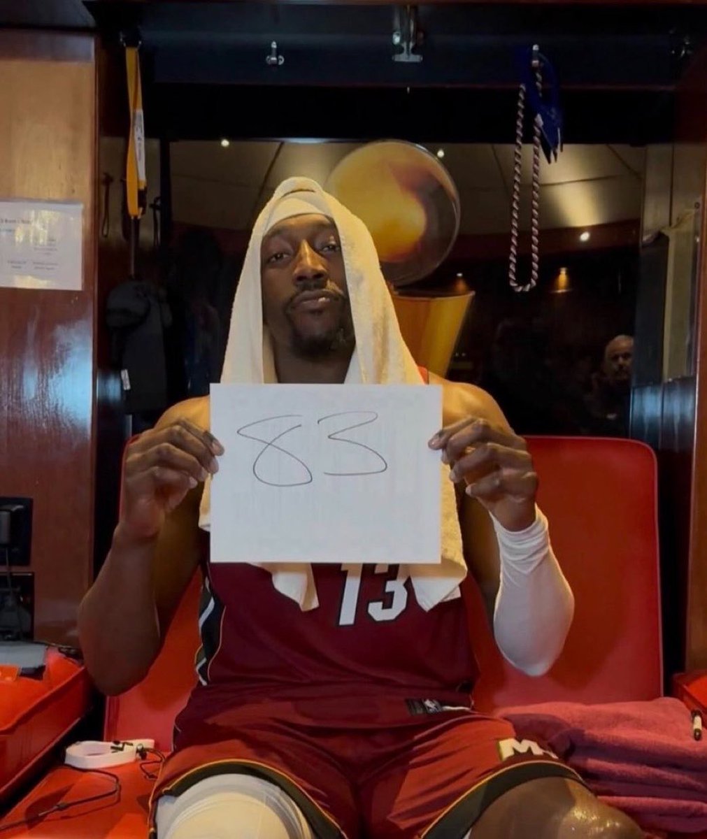 HEARTFELT: Bam Adebayo holds a sign to show which game the Miami Heat were eliminated in❤️