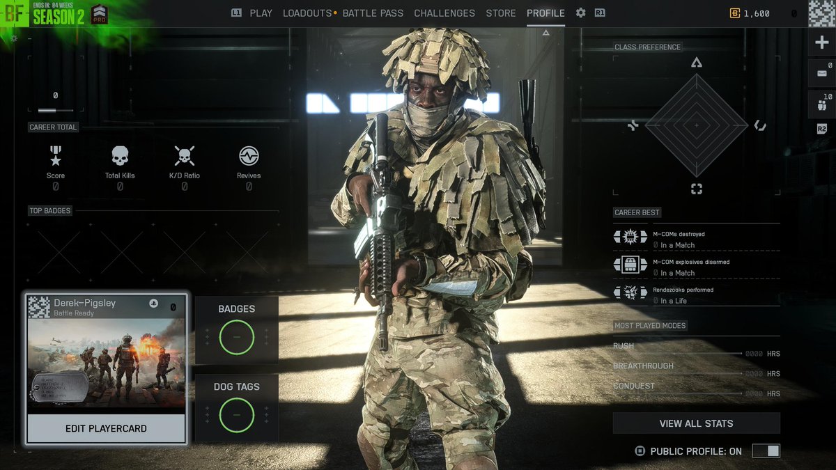 DerekPigsley's tweet photo. @BattlefieldComm Stat page is totally zero and will not let you level up at all. new bug. @BattlefieldComm https://t.co/LeeDXFDz5k