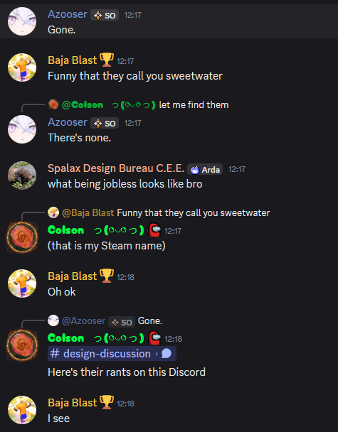 RammieTheFemboy's tweet photo. #Sprocket #Sprockettankdesign #Drama #Steam #Steamforum Colson lying that I got banned for being mean to new people, I had 138 hours on record and got banned for making fun of a 5k hours player reposting the same tank over and over LMAO. (5/?) https://t.co/JEmtf5yKFr