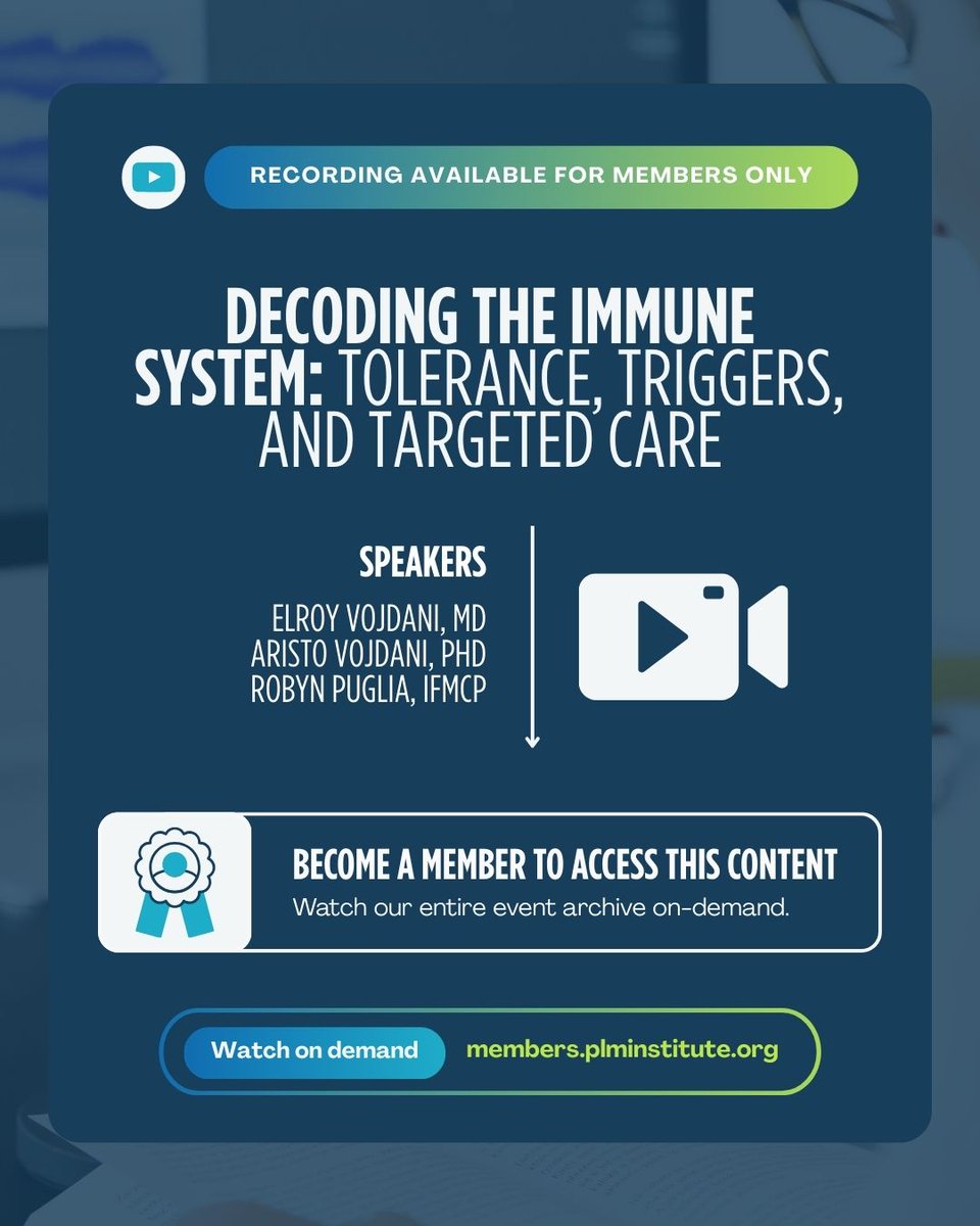 PLMInstitute's tweet image. MEMBERS - The April 7th webinar is now available in the Members’ area.

Did you miss the LIVE webinar?

“Decoding the Immune System: Tolerance, Triggers, and Targeted Care”

members.plminstitute.org

#plmi #personalizedmedicine #healthandwellness #healthspan #immunesystem