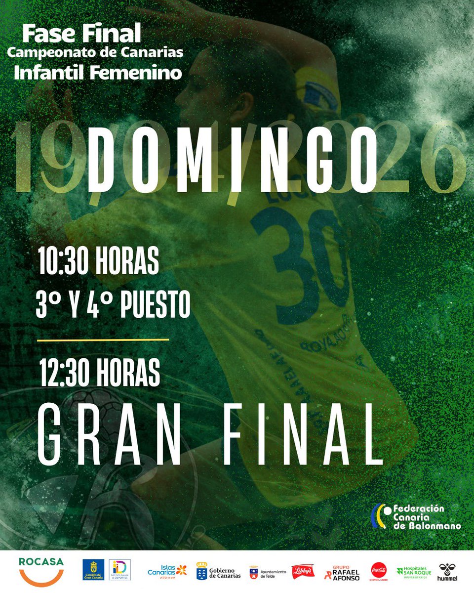 Llega la Fase Final del Campeonato de Canarias Infantil Femenino. 💚

Un premio al trabajo de toda la temporada y una oportunidad para seguir creciendo como equipo.

Nos vemos en el Pabellón Insular Antonio Moreno.

#RocasaGranCanaria #DeporteBase #BalonmanoFemenino #Canarias