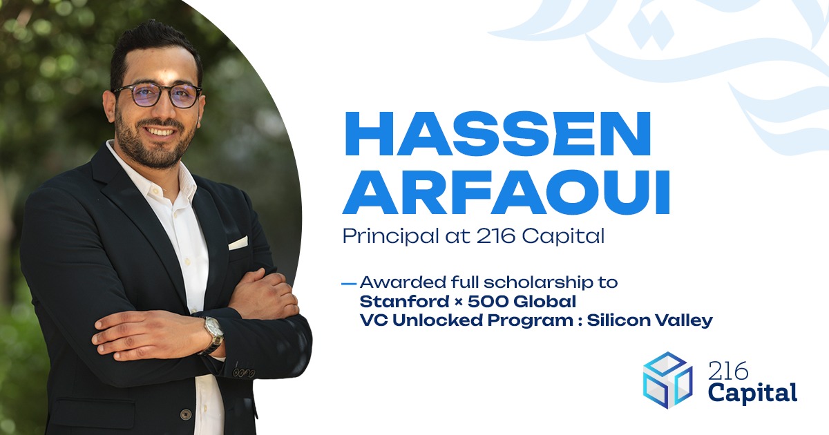 216Capital's tweet photo. Hassen Arfaoui, Principal at 216 Capital, has become the first #Tunisian awarded a full scholarship to @vcunlocked: Silicon Valley, co-developed by @Stanford   and @500GlobalVC.
One of four recipients selected worldwide this year.

Read more: https://t.co/fUlpmKO2pq https://t.co/29ySnQzZor