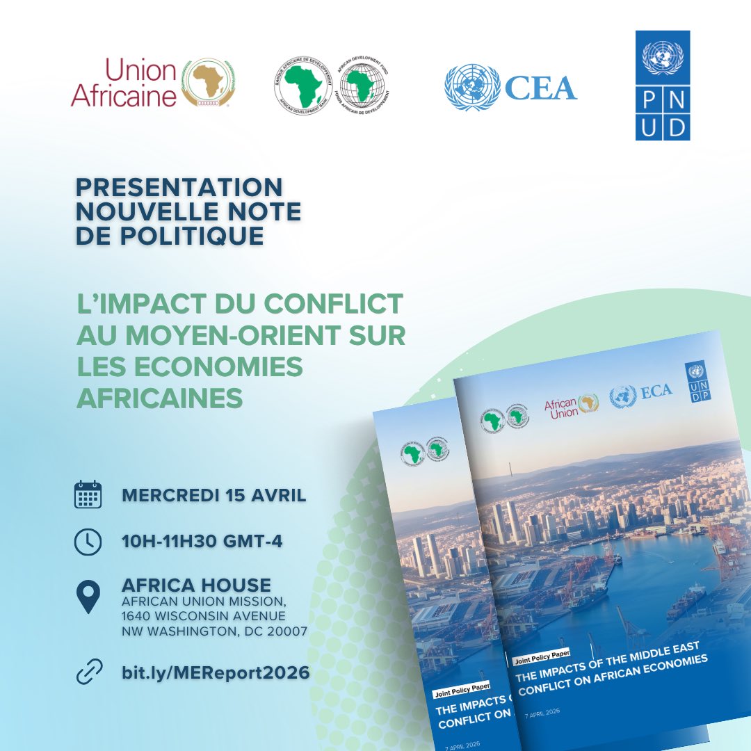 UNDPAfrica's tweet photo. 🔴EN DIRECT:
🔸Comment les pays africains sont-ils impactés par le conflit au Moyen-Orient ?
🔸 Que peuvent-ils faire, avec la communauté internationale, pour atténuer les chocs et protéger les populations ?
🔸 Quelles nouvelles opportunités émergent ?

➡️ https://t.co/ioUEbTCFoR https://t.co/8EpBmQwlsr