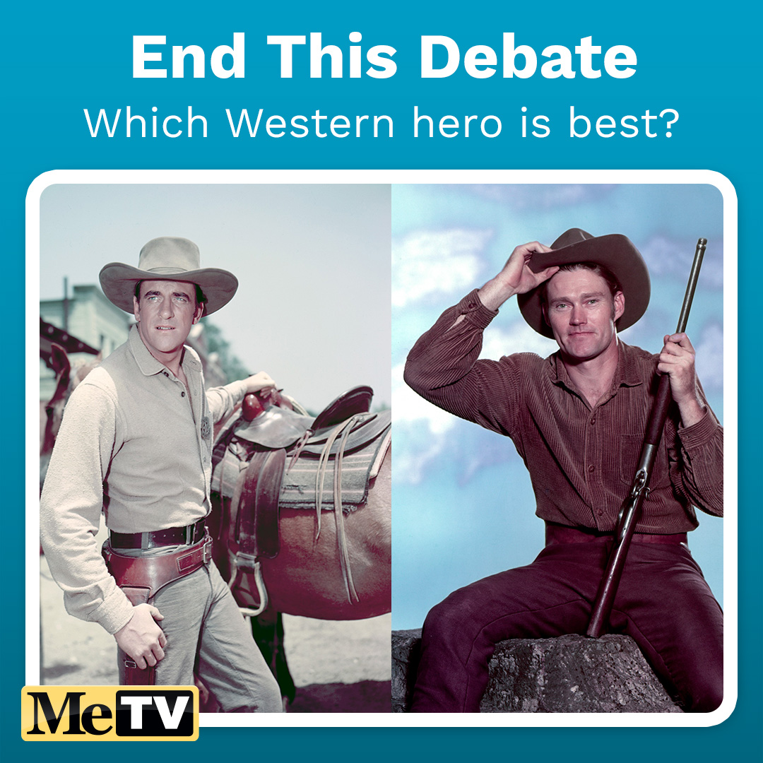 MeTV's tweet image. 🤠 Saddle up! Which Western legend gets your vote? 🆚 Tell us why below! #MeTV #ClassicTV #Western