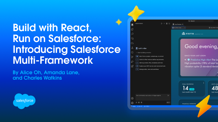 SalesforceDevs's tweet photo. 🚀 Introducing @Salesforce Multi-Framework.

Build native Salesforce apps with React on the Agentforce 360 Platform, with built-in authentication, security, and governance.

More flexibility. Less lock-in.

Read the blog: https://t.co/XJaPgXyZsT https://t.co/eptdcVl28k