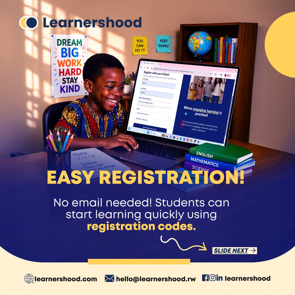 learnershood's tweet photo. No email address? No problem. You can now sign up with a simple registration code and access the platform right away. 

That way, more learners can join without encountering barriers or complicated steps.

Start today: https://t.co/uHzNkJmkxv

#learnershoodedu #EdTech https://t.co/eg2nxtCkmV