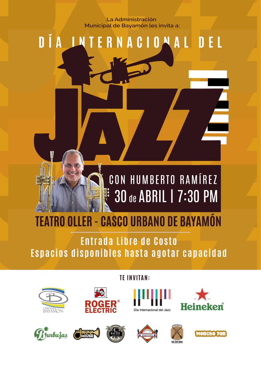 Los invito a celebrar el Día Internacional del Jazz en el Teatro Oller. Interpretaremos a Tite Curet Alonso en el Jazz. 100 años de Catalino. Un regalo de la gran Ciudad de Bayamón. Vamo’a Jazz🎺🎶🇵🇷