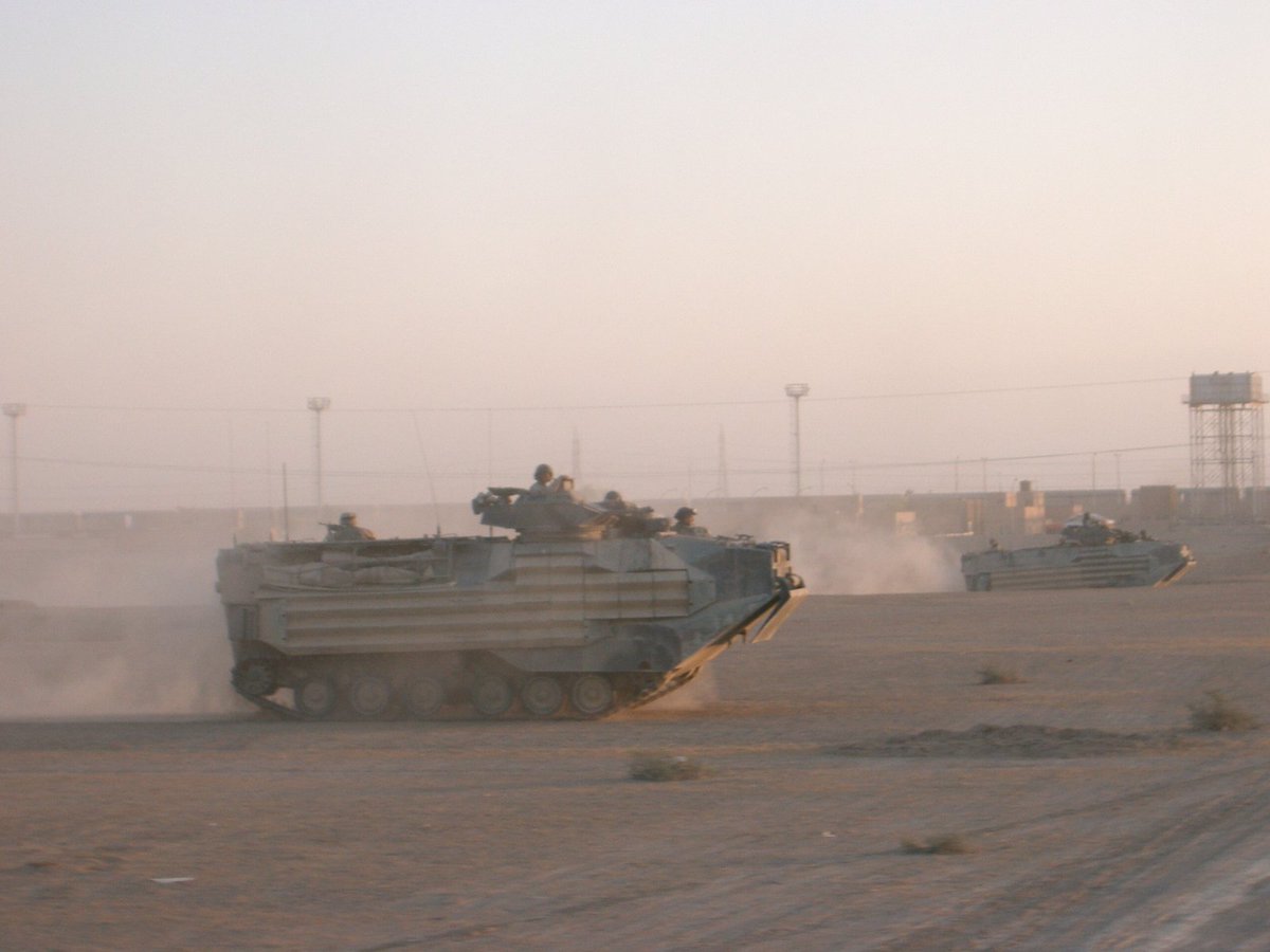 1833pilot's tweet photo. @SGTWipper1Each After the 1st battle of Fallujah I spent my days doing laps on MSRs Mobile and Michigan between the Fallujah cloverleaf and Abu Ghraib along with a short stint further north guarding bridges.  And was QRF when on FOB, our AAVs could outrun the armored Hummers.
A Co, 3D AABn https://t.co/8KHbGecPmP