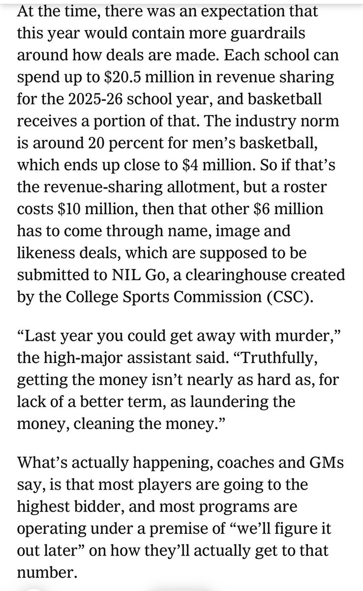WinterSportsLaw's tweet photo. A look at the men’s college 🏀 labor market (and yes, this is definitely a labor market).

The House settlement has done little to suppress player pay.

Not too surprising since the settlement’s compensation restrictions have no legal protection &amp; likely violate antitrust law. https://t.co/dWOmg3DzBl
