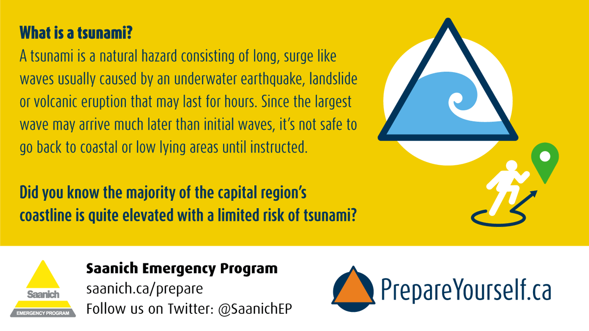 SaanichEP's tweet photo. Tsunami Preparedness Week is a good reminder to know your zone, plan your route, & be ready to move quickly after a strong or long earthquake.🌊
Explore local resources through the Capital Region Tsunami Portal: https://t.co/B5gympDTMs #TsunamiPrepWeek #PreparedNotScared #Saanich https://t.co/QG2JYlPVoH