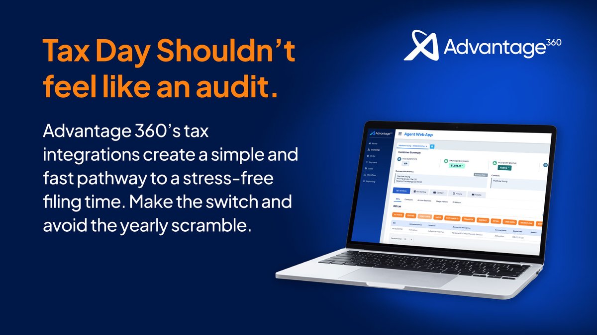 advantage360's tweet photo. For many service providers, Tax Day is a reminder of how painful disconnected billing and workflows can be. Missed charges, manual corrections &amp; last‑minute reconciliations put revenue and compliance at risk. Why not ensure Tax Day 2027 is different?
https://t.co/I5nphnhhDe https://t.co/ut4OcYN0su