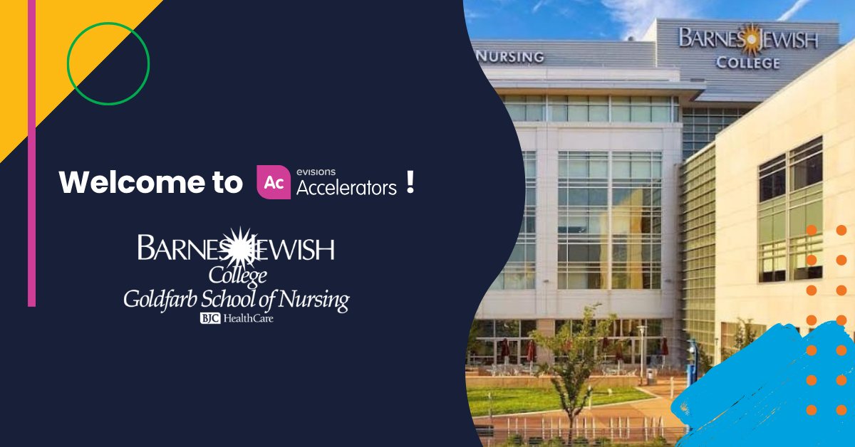 EvisionsInc's tweet photo. We're thrilled to welcome Barnes-Jewish College Goldfarb School of Nursing to Evisions Accelerators! 

With the Academic Success Accelerator, the college will now be able to blend SIS and LMS data to give advisors, faculty, and students a clearer picture of student progress. https://t.co/WXLnlijxkC