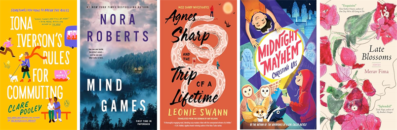 StorrsLibrary's tweet photo. This week the Richard Salter Storrs Library has nine new books.  New items include Iona Iverson's Rules for Commuting, Mind Games, Agnes Sharp and the Trip of a Lifetime, Midnight Mayhem, Late Blossoms, Dog, The Mistake, and Gallery of the Disappeared Men. https://t.co/yBzrsqPGMz https://t.co/qNavKus7sE