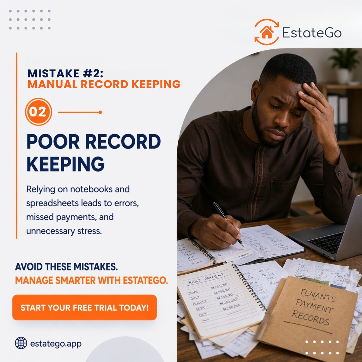 EstateGoApp's tweet photo. Still collecting cash and tracking rent in a notebook? You’re capping your growth.

EstateGo automates payments, records, and management—so you run your rentals, not the other way around.

DM to start your FREE trial.  
https://t.co/ST9PYI324q

EstateGo #NigeriaRealEstate #Estate https://t.co/yMTp3Jyk4H