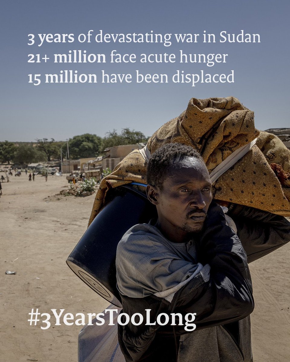 ministerBZ's tweet photo. Three years of devastating war in Sudan. The Netherlands continues to support those in need through diplomatic efforts, with a strong focus on accountability. We urge the warring parties to agree to an immediate and sustained ceasefire. The people of Sudan have suffered too much. https://t.co/kb2xIOOEaM