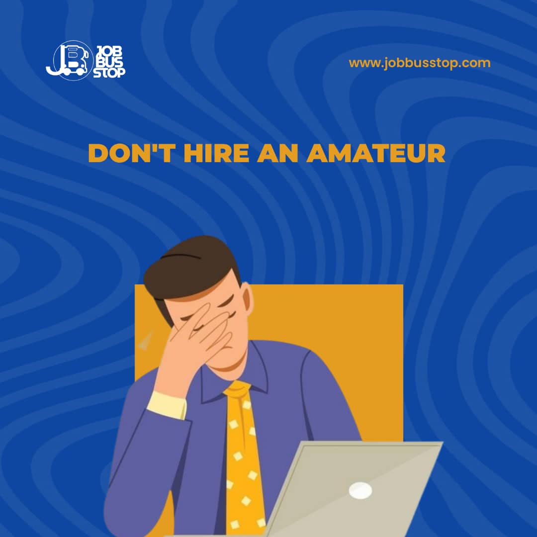 JobBusStop's tweet photo. The wrong hire costs time and money.
Don���t hire amateurs.
Let's help you hire right.📌

#JobBusStop #Jobs #Hiring #CV #Interview https://t.co/GVqGbr2ms0