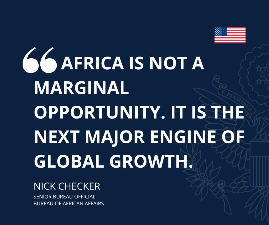 USEmbassyBanjul's tweet photo. “Africa is not a marginal opportunity. It is the next major engine of global growth.” - U.S. Department of State: Bureau of African Affairs Nick Checker, Senior Bureau Official.
Source: @AfricaMediaHub https://t.co/vf8S7ICwmh