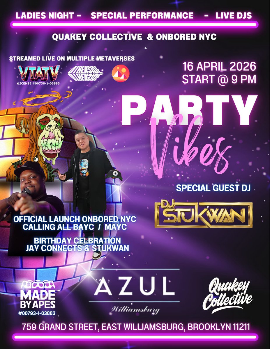vtatvio's tweet photo. Lfg big love my brother glad to have you in the team and with us in this journey we call Project OnBored. Having you around in the city recently was dope too can’t wait to host our upcoming events together. April 16 Project Onbored NY will have a collab event launch party info below 👇 

https://t.co/ujjP1BVmNb

Metaverse coverage of this event will be 

VTATV & Quakey Collective Present: Party Night Bash! @ Azul,Williamsburg Listening Party  — Apr 16 at 9:00PM on the Otherside Calendar

https://t.co/kRiBd3LlTU

Last the Decentraland metaverse happening will be below 👇 

https://t.co/toPDyTvNJv

Want to jump into mobile metaverse worlds to catch the viewing with people inside a virtual world experience with cool freebies NFTs and more check below 👇 

https://t.co/RDERIxKIWY  -@hyperfy_io 

@decentraland mobile- 

📍 Join me at BitCinema following this link: https://t.co/zPt1mJNWt8

Our land in Decentraland where the event will be viewed this is bitfiend land and venue in this