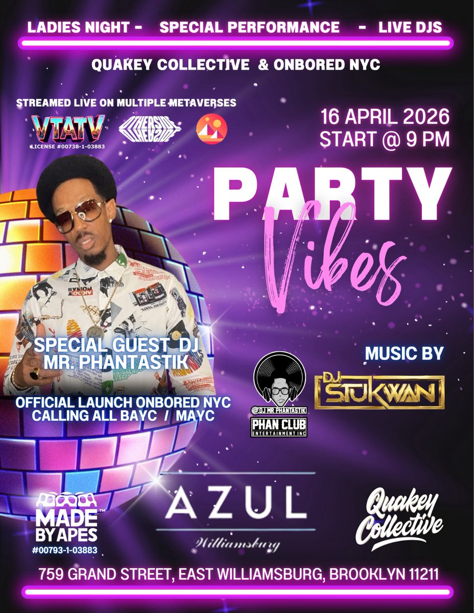vtatvio's tweet photo. Lfg big love my brother glad to have you in the team and with us in this journey we call Project OnBored. Having you around in the city recently was dope too can’t wait to host our upcoming events together. April 16 Project Onbored NY will have a collab event launch party info below 👇 

https://t.co/ujjP1BVmNb

Metaverse coverage of this event will be 

VTATV & Quakey Collective Present: Party Night Bash! @ Azul,Williamsburg Listening Party  — Apr 16 at 9:00PM on the Otherside Calendar

https://t.co/kRiBd3LlTU

Last the Decentraland metaverse happening will be below 👇 

https://t.co/toPDyTvNJv

Want to jump into mobile metaverse worlds to catch the viewing with people inside a virtual world experience with cool freebies NFTs and more check below 👇 

https://t.co/RDERIxKIWY  -@hyperfy_io 

@decentraland mobile- 

📍 Join me at BitCinema following this link: https://t.co/zPt1mJNWt8

Our land in Decentraland where the event will be viewed this is bitfiend land and venue in this