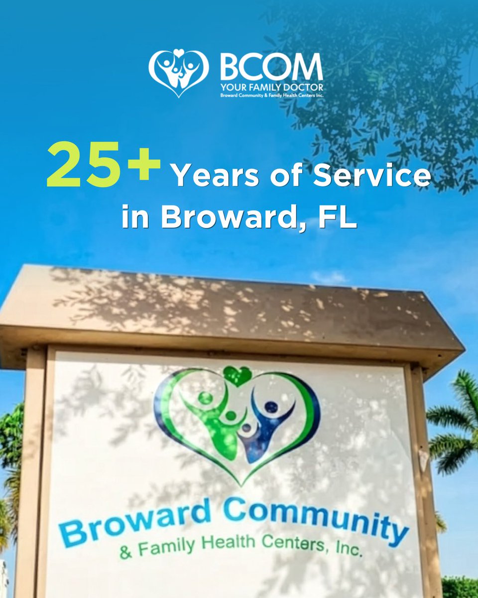 bcomhealth's tweet image. For 25+ years, BCOM Health has proudly served the Broward community with compassionate, quality care. 💙

Here for your family—today and for years to come.

Visit bcomhealth.org to schedule your appointment.

#BCOMHealth #TrustedCare #BrowardHealth