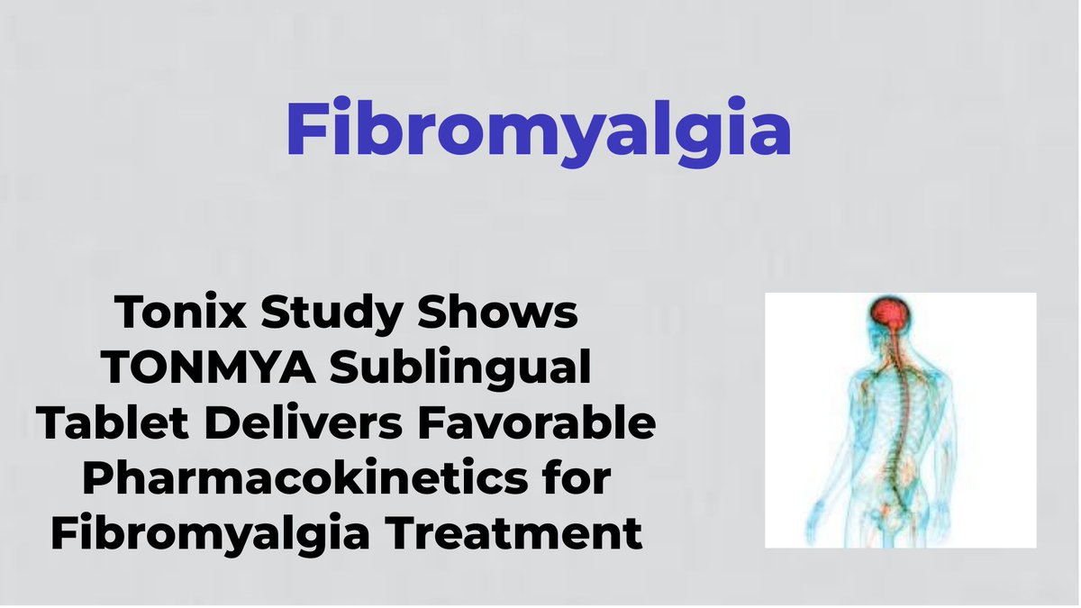 CheckOrphan's tweet image. Tonix Study Shows TONMYA Sublingual Tablet Delivers Favorable Pharmacokinetics for Fibromyalgia Treatment - For More Information Visit  shorturl.at/pu6TM @TonixPharma #Fibromyalgia #Rare_Diseases #TONMYA