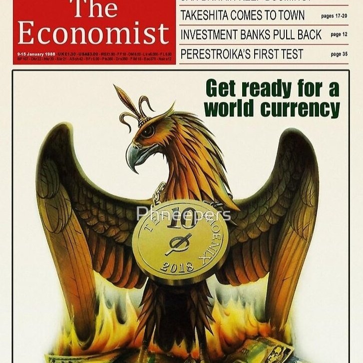 PhonixPlan's tweet photo. @mrnguyen007 Wait a sec... #Economist 1988 the coin looks like #XLM logo.. #XRP is a #WEF psyop better tell your friends.. u heard it here first https://t.co/bHuKz5Q79o