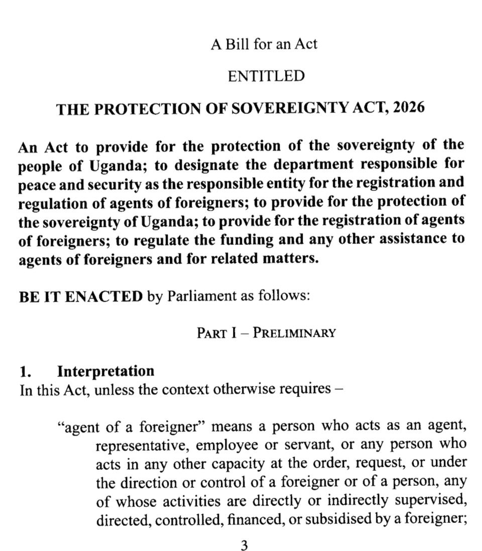 The long title of The Protection of Sovereignty Bill, 2026.