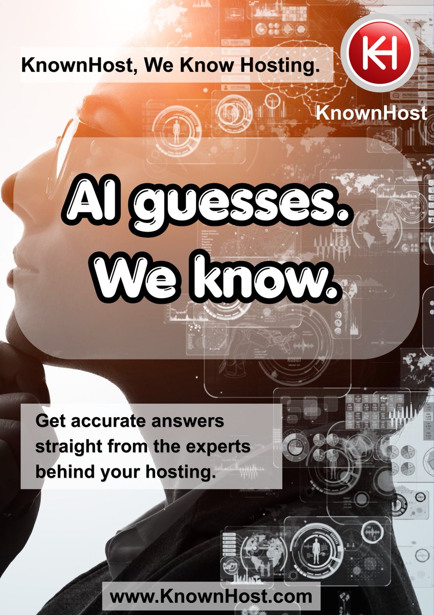 KnownHost's tweet image. Hosting confusion? Don’t rely on guesses.
AI isn’t always up to date—our experts are.
👉 Reach out today for real answers. 

#knownhost 
#experts
#alwaysbetterthanAI

zurl.co/uxgpL
